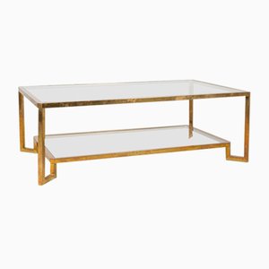 Vintage Coffee Table in Brass and Glass, 1970s