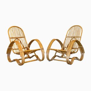 Wicker & Bamboo Armchairs, 1980s, Set of 2