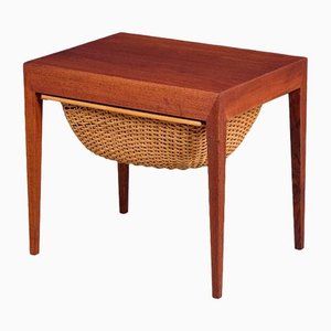 Mid-Century Danish Teak Nightstand or Sewing Table by Severin Hansen for Haslev Møbelsnedkeri, 1950s