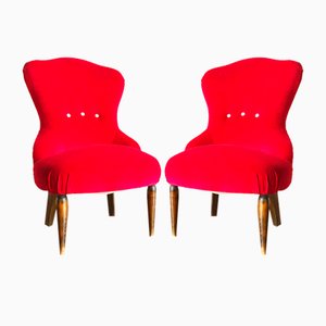 Set of Antique Red Velvet Lounge Chairs, 1900s