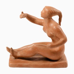 Terracotta Girl with Butterfly Sculpture