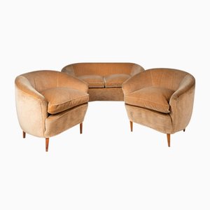 Fabric Armchairs & Sofa by Gio Bridges for Casa Giardino, 1940s, Set of 3