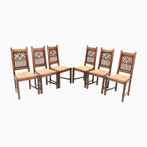 Gothic Revival Dining Room Chairs in Oak, 1930s, Set of 6