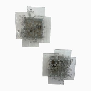 Italian Pavo Glass Cube Sconces from Poliarte, 1970s, Set of 2