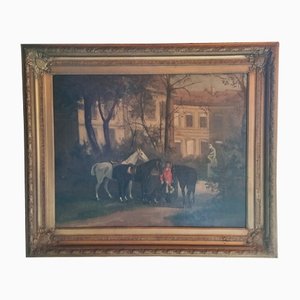 Return of the Hunt, 19th-Century, Oil on Canvas, Framed