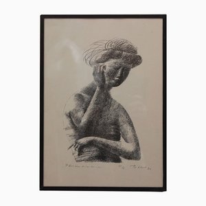 Woman Posing, 1960s, Lithograph, Framed