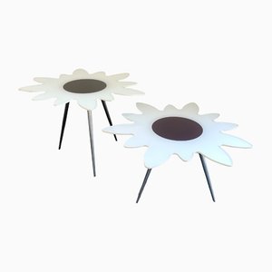 Italian Daisy Flowers Nesting Tables in Glass by Glas Italia, Set of 2
