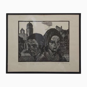 Figurative Composition, 1957, Lithograph, Framed