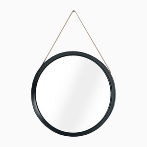 Miroir Rond Mid-Century avec Cadre en Cuir sur Corde de Fontana Arte