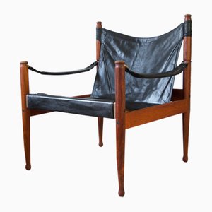 Mid-Century Cognac Safari Chair in Rosewood by Erik Wortz for Niels Eilersen, 1960s