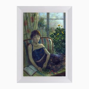 Renato Criscuolo, Girl Near the Window, Oil on Canvas, Framed