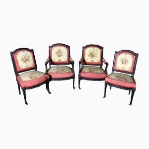 Chaises de Salon Napoléon III avec Tapisserie Aubusson, Set de 4