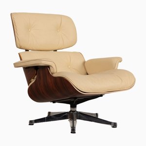 Cream Leather Lounge Armchair by Charles & Ray Eames for Vitra