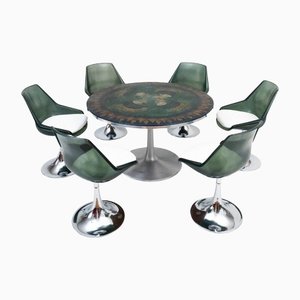 Round Dining Table & Tulip Chairs by Poul Cadovius & Bjørn Wiinblad for France & Søn, France, 1960s, Set of 7