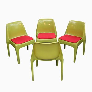 Chaises en Plastique Rouge et Vert, Allemagne, 1970s, Set de 4