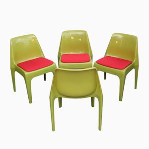 German Red and Green Plastic Chairs, 1970s, Set of 4