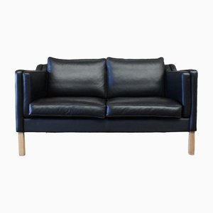 Skandinavisches Sofa aus schwarzem Leder von DLG Borge Mogensen
