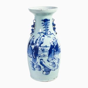 Blue & White Celadon Ceramic Vase, China