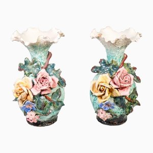 Vases in Barbotine Ceramics, France,1930s, Set of 2