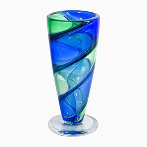 Jarrón Twister de vidrio en azul y verde de Mianano Furnace