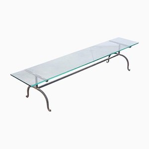 Long Wrought Iron and Glass Coffee Table