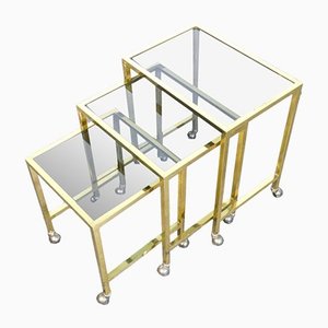 Nesting Tables in Brass and Glass, Set of 3