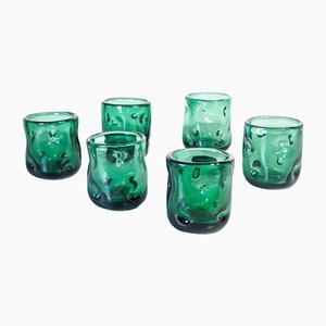 Vintage Glasses in Green Blown Glass from Empoli, Set of 6