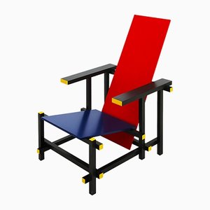 Beistellstuhl in Rot & Blau von Gerrit T. Rietveld für Cassina