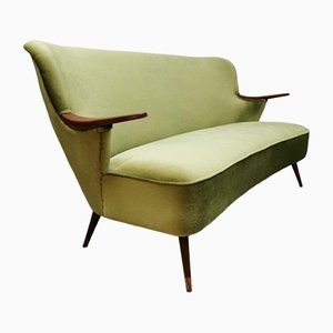 Dänisches Mid-Century Vintage 'Teak' Sofa aus grünem Samt