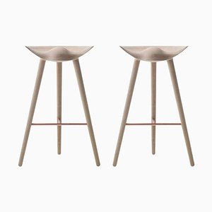 Set of Oak and Copper Bar Stools from by Lassen