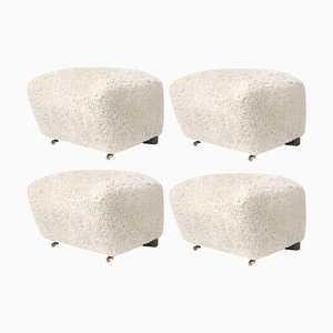 Off White Smoked Oak Sheepskin the Tired Man Footstools from by Lassen, Set of 4