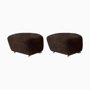 Espresso Natural Oak Sheepskin The Tired Man Footstools from by Lassen, Set of 2