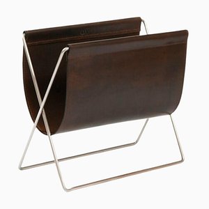 Mocca Leather and Steel Maggiz Magazine Rack by Oxdenmarq