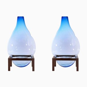 Blaue quadratische Bubble Vase von Studio Thier & Van Daalen, 2er Set