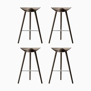 Brown Oak and Stainless Steel Bar Stools from by Lassen, Set of 4