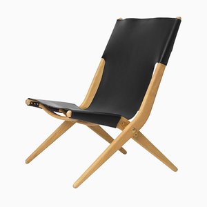 Oak and Black Natural Oiled Leather Saxe Chair from by Lassen