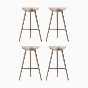 Oak and Stainless Steel Bar Stools from by Lassen, Set of 4