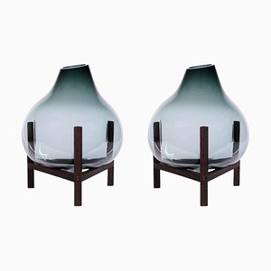 Graue runde quadratische Vase von Studio Thier & Van Daalen, 2er Set