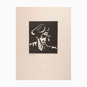 Charles Dubin, The Smoker, Woodcut, Early 20th-Century