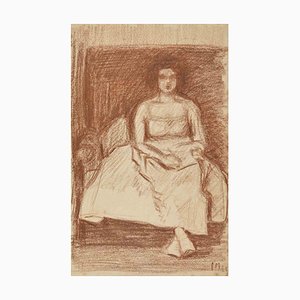 The Seated Woman, Original Drawing, Early 20th-Century