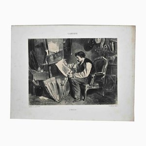 Auguste Andrieux, L'Atelier, Lithographie Originale, 1852