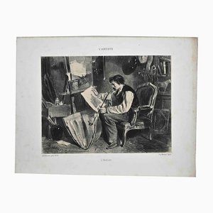 Auguste Andrieux, The Workshop, Litografía original, 1852