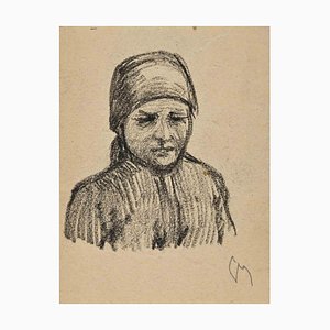 The Portrait of a Farmer Woman, Original Drawing, Early 20th-Century