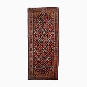 Floral Dark Blue Hamadan Runner Rug with Border