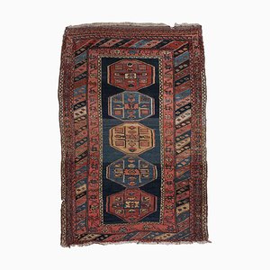 Geometric Dark Blue Malayer Rug with Central Medallion and Border