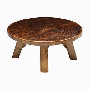 French Round Wabi Sabi Coffee Table with Dark Table Top, 1950s