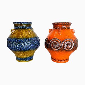 German Fat Lava Op Art Pottery Vase from Jasba Ceramics, Set of 2