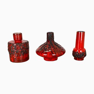 Vase d'Atelier Poterie en Céramique Rouge et Noire de Otto Keramik, 1970, Set de 3