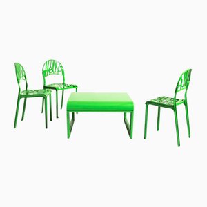 Apple Green Hello There Chairs & Table by Jeremy Harvey for Artifort, 1970, Set of 4