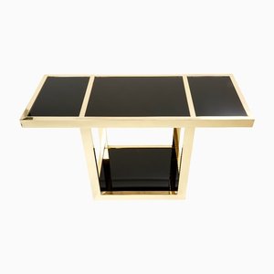 Puzzle Console Table in Brass and Black Opaline by Gabriella Crespi, 1973